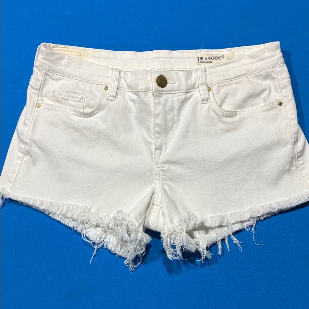 Blank NYC White Frayed Hem Denim Shorts - Picture 1 of 14